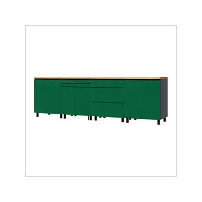 Contur Cabinet 10' Premium Racing Green Garage Cabinet System with Butcher Block Tops