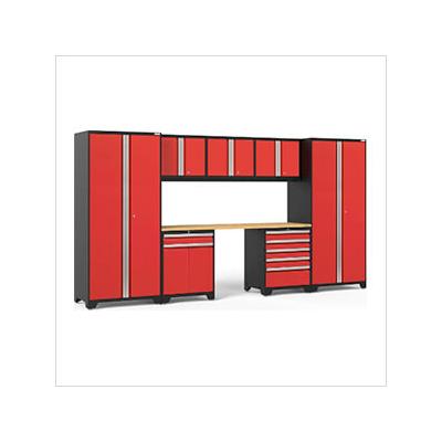 NewAge Garage Cabinets PRO Series Red 8-Piece Set with Bamboo Top