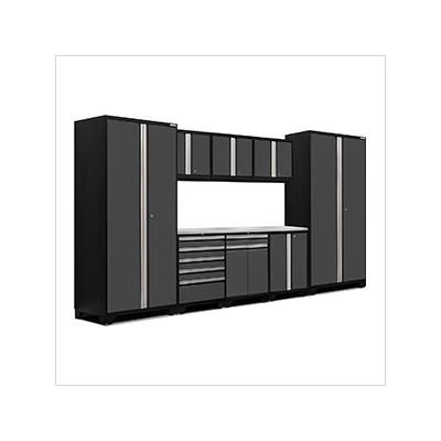 NewAge Garage Cabinets PRO Series Grey 9-Piece Set with Stainless Steel Top and LED Lights