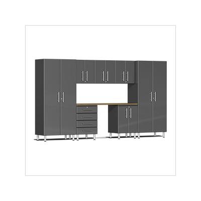 Ulti-MATE Garage Cabinets 8-Piece Garage Cabinet Kit with Bamboo Worktop in Graphite Grey Metallic