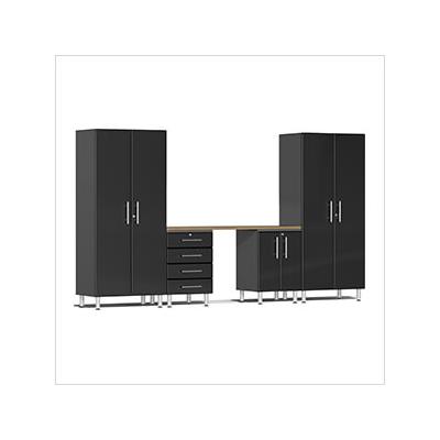 Ulti-MATE Garage Cabinets 5-Piece Cabinet Garage System with Bamboo Worktop in Midnight Black Metallic