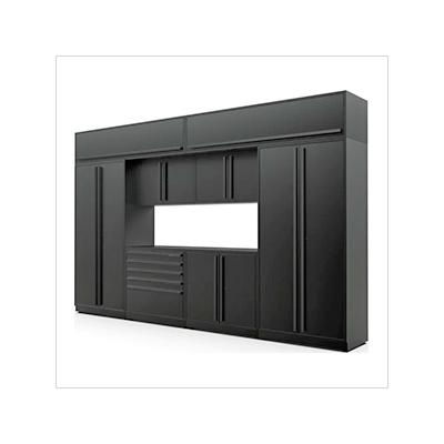 Proslat Garage Cabinets 9-Piece Mat Black Cabinet Set with Black Handles and Powder Coated Worktop