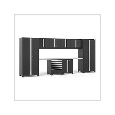 NewAge Garage Cabinets PRO Series Black 10-Piece Set with Stainless Steel Top