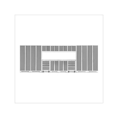 NewAge Garage Cabinets BOLD Series Platinum 14-Piece Set with Stainless Steel Top and LED Lights