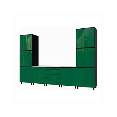 Contur Cabinet 12.5' Premium Racing Green Garage Cabinet System with Stainless Steel Tops