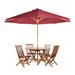 All Things Cedar 6-Piece Octagon Folding Table and Folding Chair Set with Red Umbrella