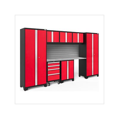 NewAge Garage Cabinets BOLD Series Red 8-Piece Set with Stainless Steel Top and Backsplash