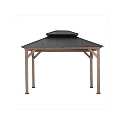 Sunjoy Group 10 x 12 Wooden 2-Tier Hardtop Gazebo with Ceiling Hook (Black Roof)
