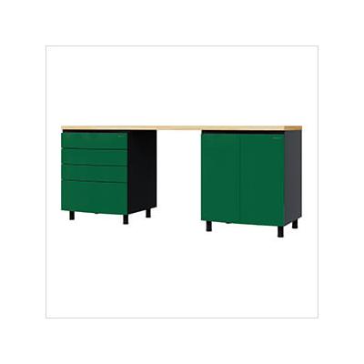 Contur Cabinet 7.5' Premium Racing Green Garage Cabinet System with Butcher Block Tops