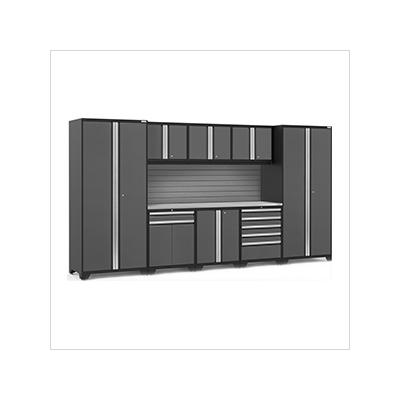 NewAge Garage Cabinets PRO Series Grey 9-Piece Set with Stainless Steel Top and Slatwall
