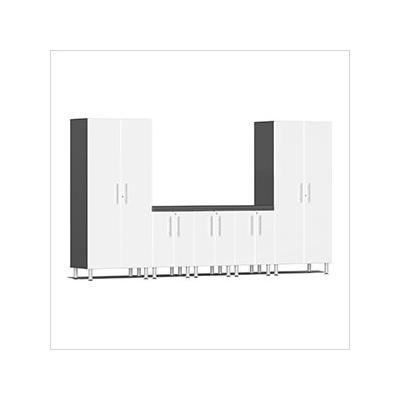 Ulti-MATE Garage Cabinets 6-Piece Cabinet System with Channeled Worktop in Starfire White Metallic