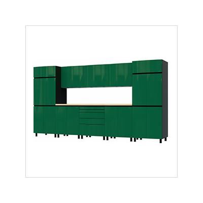 Contur Cabinet 12.5' Premium Racing Green Garage Cabinet System with Butcher Block Tops