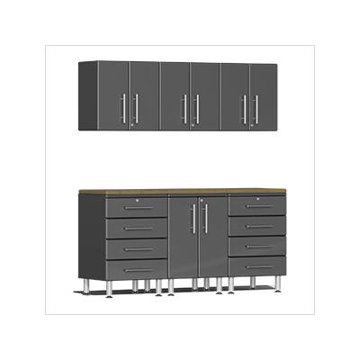 Ulti-MATE Garage Cabinets 7-Piece Garage Cabinet Kit with Bamboo Worktop in Graphite Grey Metallic