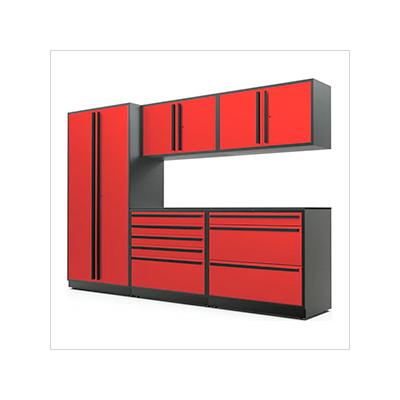 Proslat Garage Cabinets 6-Piece Glossy Red Cabinet Set with Black Handles and Powder Coated Worktop
