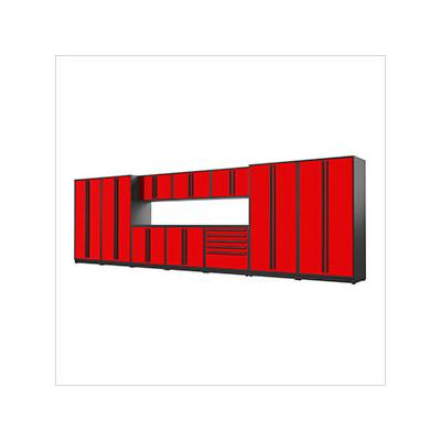 Proslat Garage Cabinets 12-Piece Glossy Red Cabinet Set with Black Handles and Powder Coated Worktop