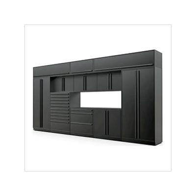 Proslat Garage Cabinets 12-Piece Mat Black Cabinet Set with Black Handles and Powder Coated Worktop