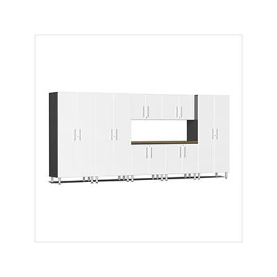 Ulti-MATE Garage Cabinets 8-Piece Garage Cabinet Kit with Bamboo Worktop in Starfire White Metallic