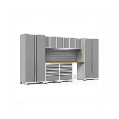 NewAge Garage Cabinets PRO Series Platinum 8-Piece Set with Bamboo Top and Slatwall