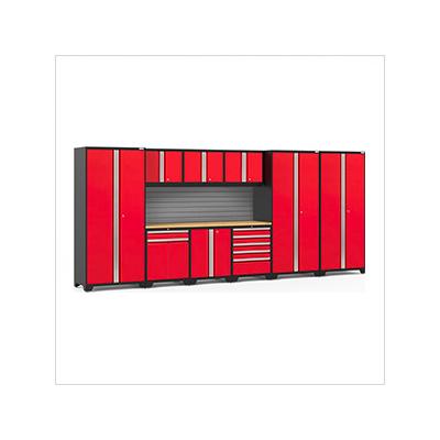 NewAge Garage Cabinets PRO Series Red 10-Piece Set with Bamboo Top and Slatwall