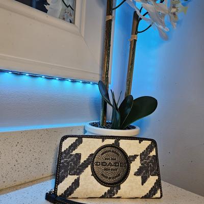Coach Bags | Coachdempsey Large Phone Wallet With Houndstooth Print Brand New With Tags | Color: Black/White | Size: Os