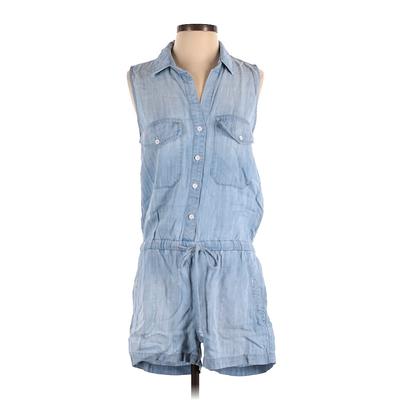 Cloth & Stone Romper Collared Sleeveless: Blue Solid Rompers - Women's Size X-Small