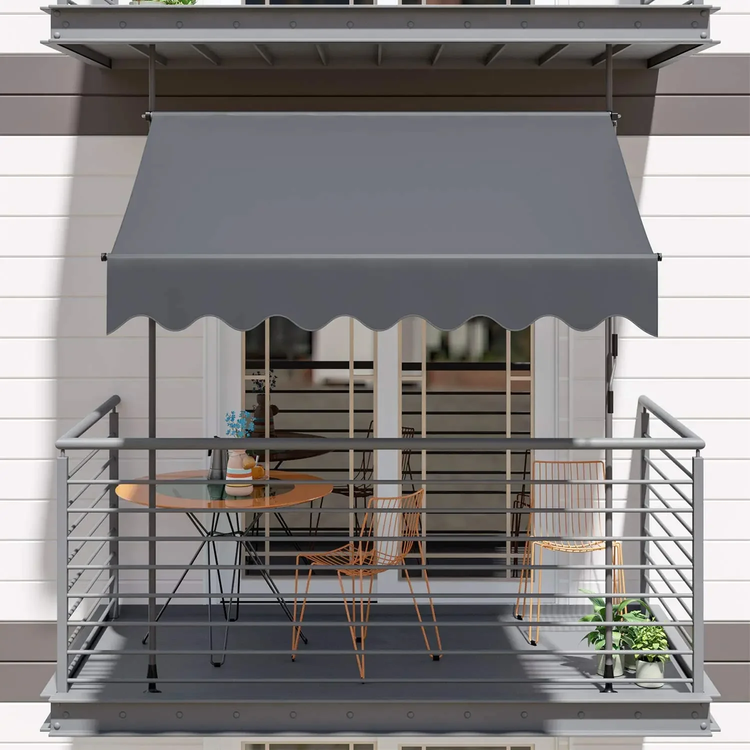 Markise, Balkon, Terrasse, einziehbare Markise, UV50+, Sonnenschutz, Markisenklemme, Garten-Sonnenschutz mit Handkurbel, ohne Bohren
