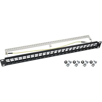 HMF - 66446-02 stp Keystone-Patchpanel für Serverschrank, 24 Ports RJ45, 19 Zoll, Schwarz