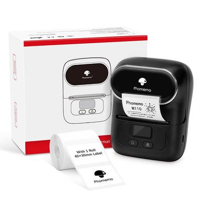 Phomemo M110 Thermal Label Makers - Portable BT Thermal Label Maker Printer For Barcode, Clothing, Jewelry, Retail, Mailing, Compatible With Android, IOS, Windows Mac, With 1 Roll 40×30mm Label