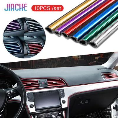 10pcs/set 20cm Universal Car Air Conditioner Vent Outlet Trim Strips U Shape Chrome Colorful Shiny