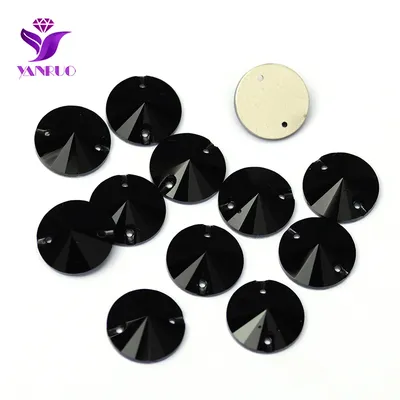 YANRUO 3200 Rivoli Jet Rhinestones flat back Glass Crystal Sew On Needlework Applique Jacket Design