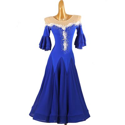 Ballroom Dance Dress Rhinestone Women's Girls' Performance Training Half Sleeve High Chiffon Chinlon Tulle