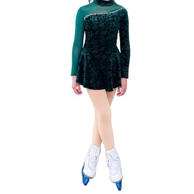 Figure Skating Dress Women's Girls' Ice Skating Dress Forest Green Patchwork Mesh Spandex Stretchy Training Practice Professional Skating Wear Thermal Warm Classic Crystal / Rhinestone Long Sleeve