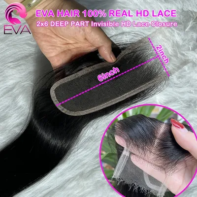 100% Real HD Lace Closure 2x6 Deep Parting HD Lace Human Hair Closures Straight Hair Pre Plucked