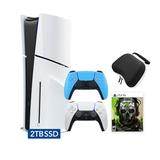 PlayStation 5 Slim Disc 2TB SSD Edition Call of Duty Modern Warfare II Bundle with Two Controllers White and Starlight Blue DualSense Hard Shell Protective Controller Case - PS5 Gaming Console