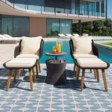 Bistro Outdoor Furniture Set 5 Pieces Patio Conversation Sets Patio Sectional Sofa Set with Wicker Cool Bar Table Ottomans for Porch Backyard Balcony Poolside(Beige)