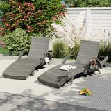 Outdoor Wicker Chaise Lounge Chairs Set of 2 80 Patio Rattan Reclining Chair Pull-out Side Table Adjustable Backrest Ergonomic Wave Design Pool Sunbathing Recliners Grey