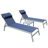 Boyel Living Outdoor Chaise Lounge Set of 3 Patio Recliner Chairs with Side Table Adjustable Backrest Recliner for Indoor&Outdoor Beach Pool Sunbathing Lawn Navy Blue