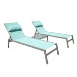 Boyel Living Outdoor Chaise Lounge Set of 3 Patio Recliner Chairs with Side Table Adjustable Backrest Recliner for Indoor&Outdoor Beach Pool Sunbathing Lawn Lake Blue