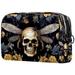 Bee Skull Vintage Flower Prints Small Makeup Bag Pouch for Purse Travel Cosmetic Bag Portable Toiletry Bag for Women Girls Gifts