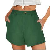 PXEVL Cycling Shorts Women Linen Blend High Waisted Wide Legged Summer Shorts Relaxed Fit Lounge Golf Shorts with 2 Pockets Green XXXL