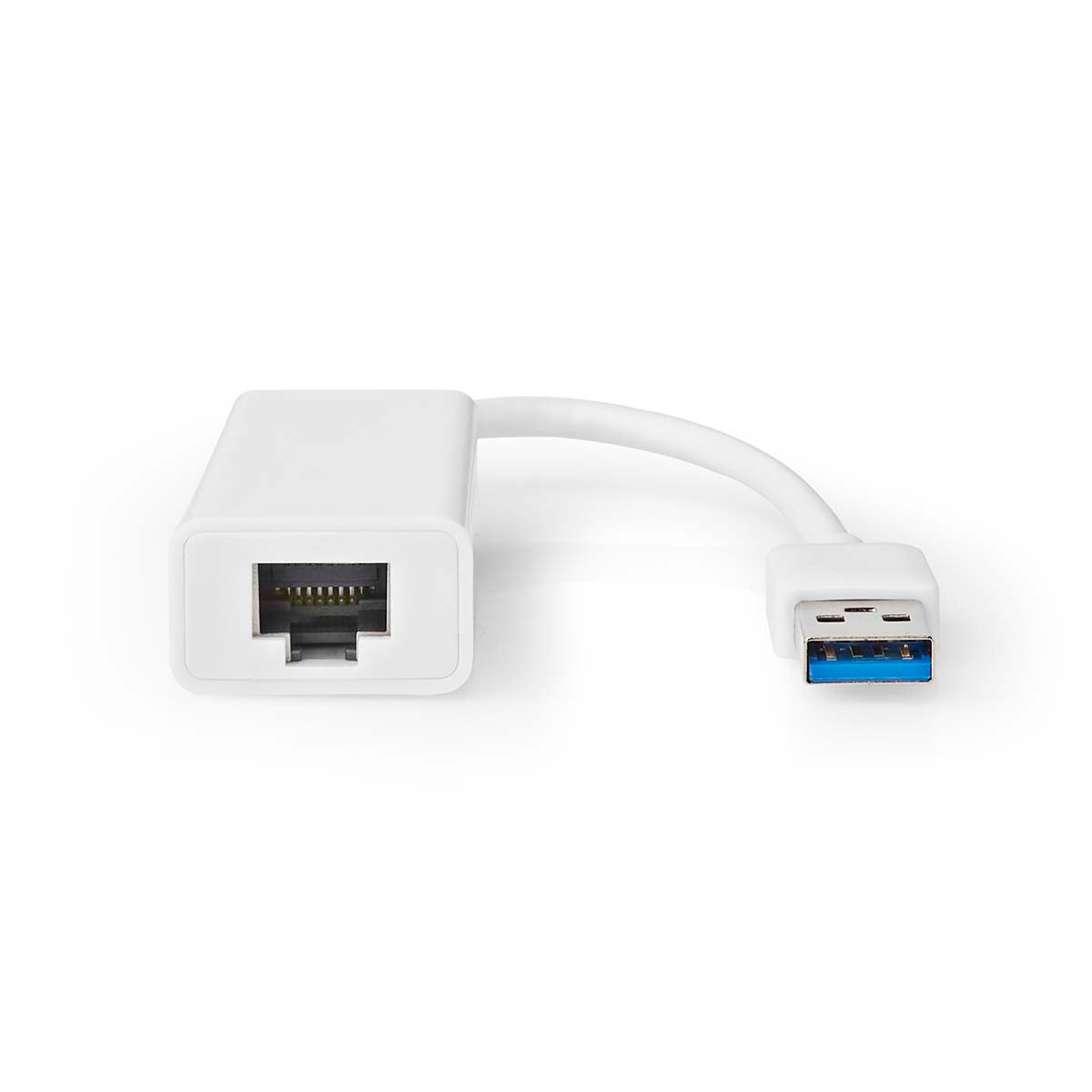 Nedis USB-Netzwerkadapter - USB 3.2 Gen 1 - 1 Gbps - USB-A Stecker - RJ45 Buchse - 0.20 m - Rund - Vernickelt - Reines Kupfer - Weiss - Box Image