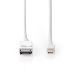 Nedis Mini DisplayPort Cable - DisplayPort 1.4 - Mini DisplayPort Male - DisplayPort Male - 48 Gbps - Nickel Plated - 2.00 m - Round - PVC - White - Blister Image