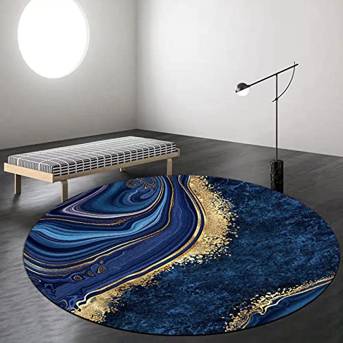 Rug Living Room Large Round Modern Area Carpet Blue Gold Nordic Abstract Decorative Rug Carpet Floor Mat Yoga Mat for Room Home Decor ø 160CM