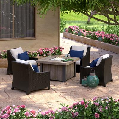 Deco 5 Piece Sunbrella Outdoor Patio Fire Chat Set - 42" W x 42" D x 25" H