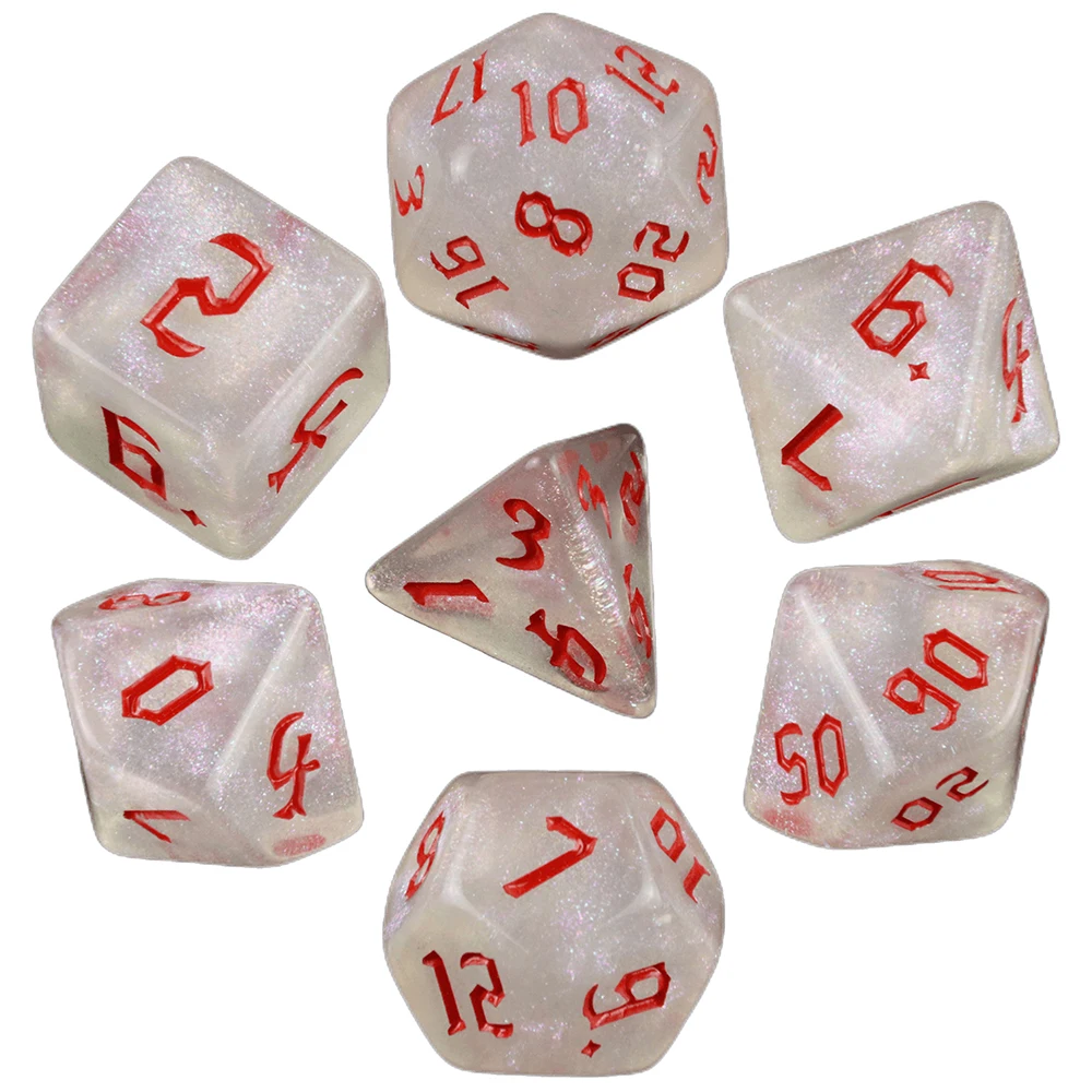 Set di dadi poliedrici Glitter 7 pezzi nuovo carattere per tavolo da gioco di ruolo DND RPG