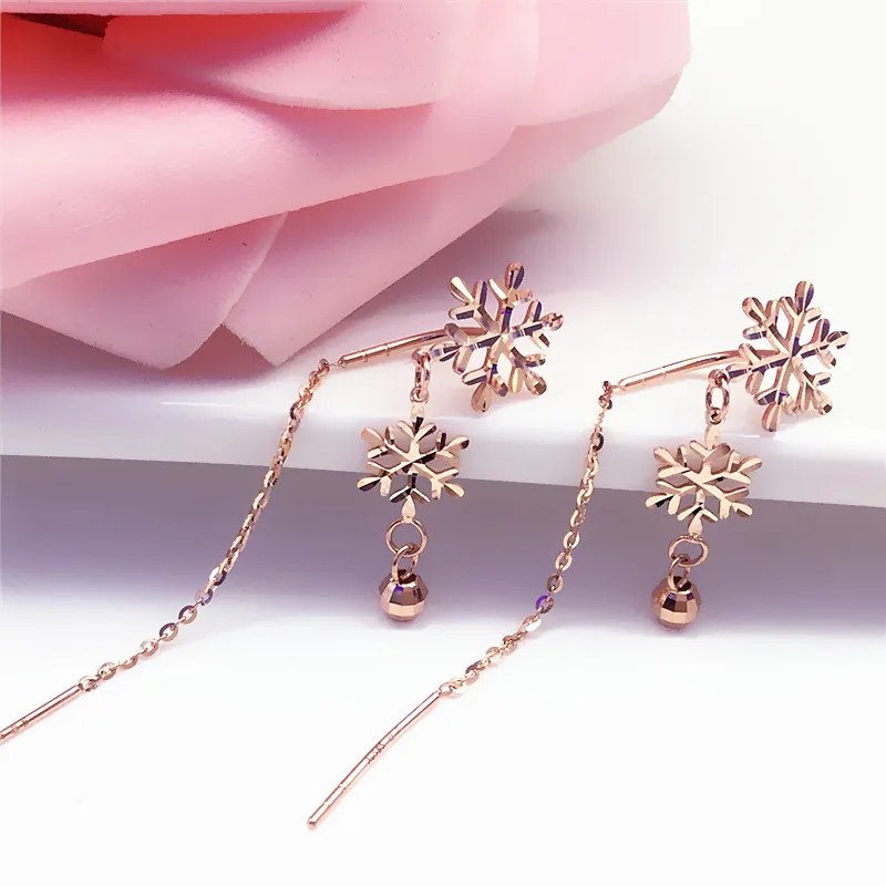585 lila vergoldet 14K rose gold lange schneeflocke quaste drop ohrringe für frauen elegante und exquisite hochzeit hohe schmuck