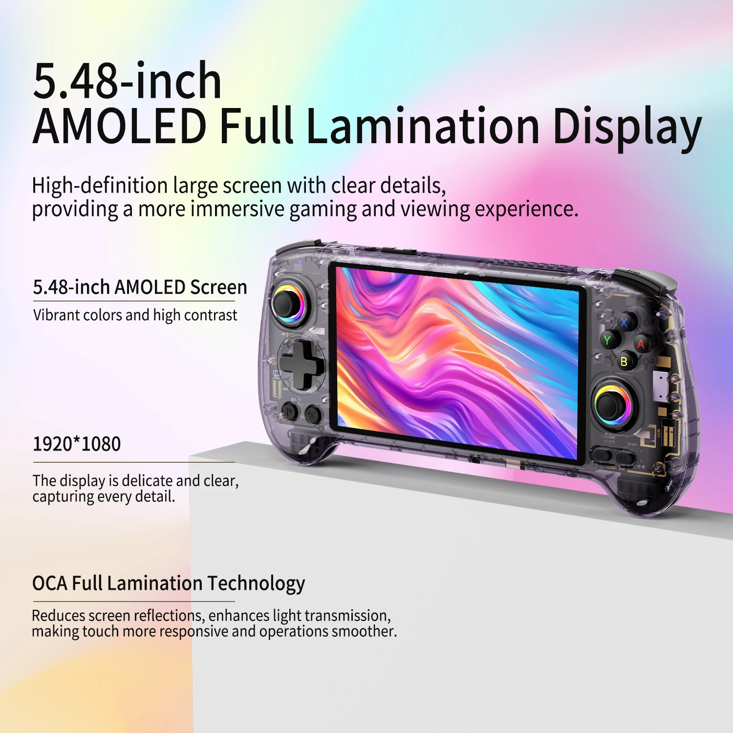 ANBERNIC RG557 Handheld-Spielekonsole 5,48'' AMOLED Android14 5500 mAh Bluetooth 5.3 PS2 Tragbarer Videospiel-Player Abmessung 8300