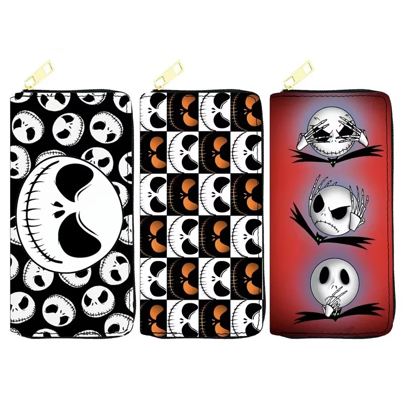 Le cauchemar avant noël fermeture éclair portefeuille en polyuréthane Jack Skellington figurines de film multifonction mode sac d