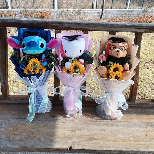 Doktor Kappe Bär Abschluss Bär Plüsch Bouquet Spielzeug mit Sonnenblume niedlichen Teddybär Puppe