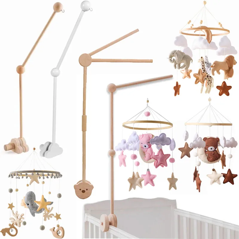 Baby Holz mobile Bett Glocke Rasseln Spielzeug weichen Filz rosa Cartoon Bär Kleinkind Krippe hängen musikalische Rasseln Spielzeug für Neugeborene Geschenke Image
